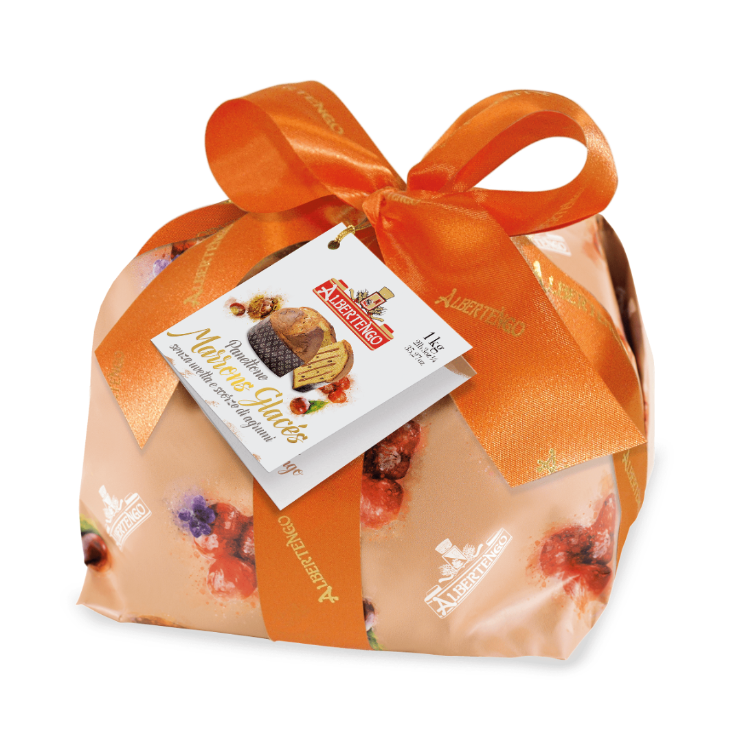 Albertengo España - Albertengo Panettone relleno de crema de castaña incarto 1Kg - www.albertengospain.com - Tienda online. Envíos a España. Envíos gratis a partir de 90€. El mejor panettone Italiano. 