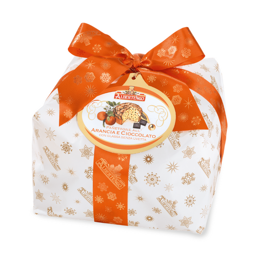 Albertengo España - Albertengo Panettone de naranja y chocolate incarto 1Kg - www.albertengospain.com - Tienda online. Envíos a España. Envíos gratis a partir de 90€. El mejor panettone Italiano. 