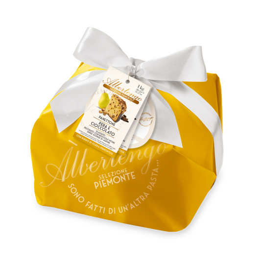 Albertengo España - Albertengo Panettone Selección Piemonte pera y chocolate incarto 1Kg - www.albertengospain.com - Tienda online. Envíos a España. Envíos gratis a partir de 90€. El mejor panettone Italiano. 
